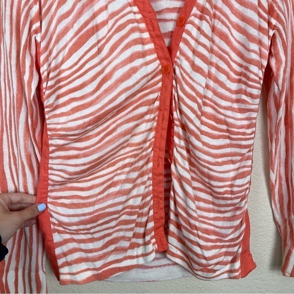 Lafayette 148 New York Linen Blend Zebra Print Striped Button Front Cardigan - Picture 6 of 10